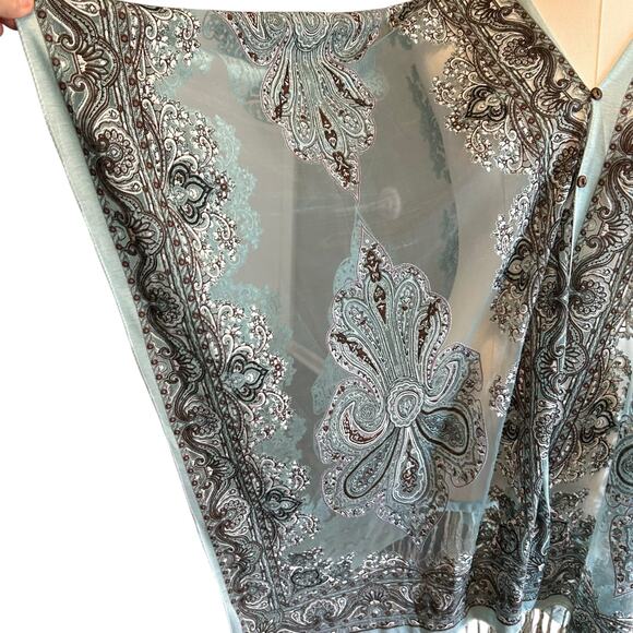 Teal Burn Out Poncho Shawl Paisley Women's One Size Sheer Fringe BOHO Artsy - Picture 7 of 8